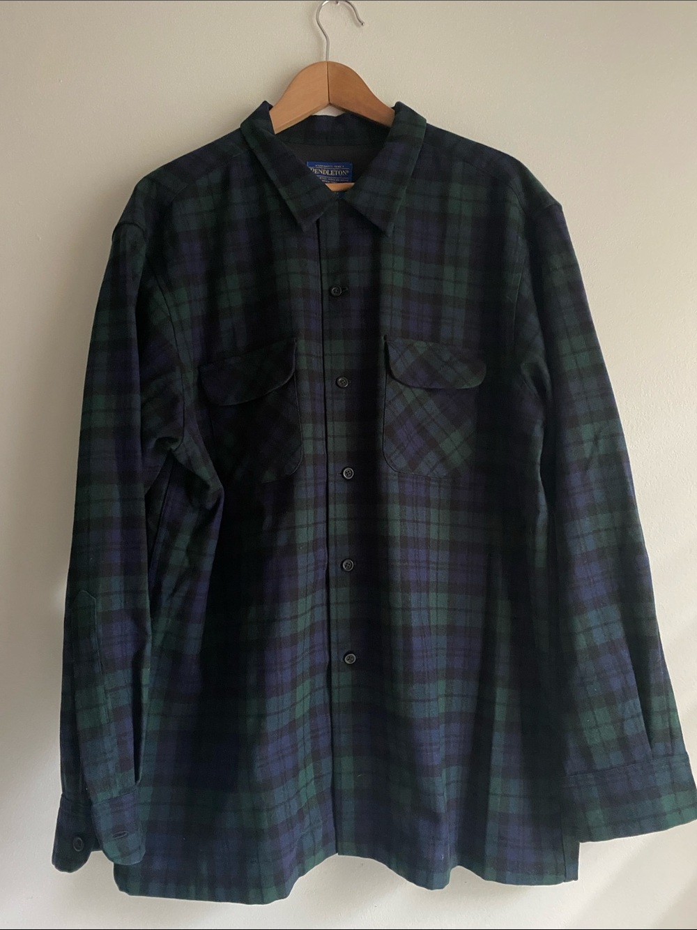 Pendleton Board Shirt Blackwatch Tartan Plaid 100% Wool Size XL